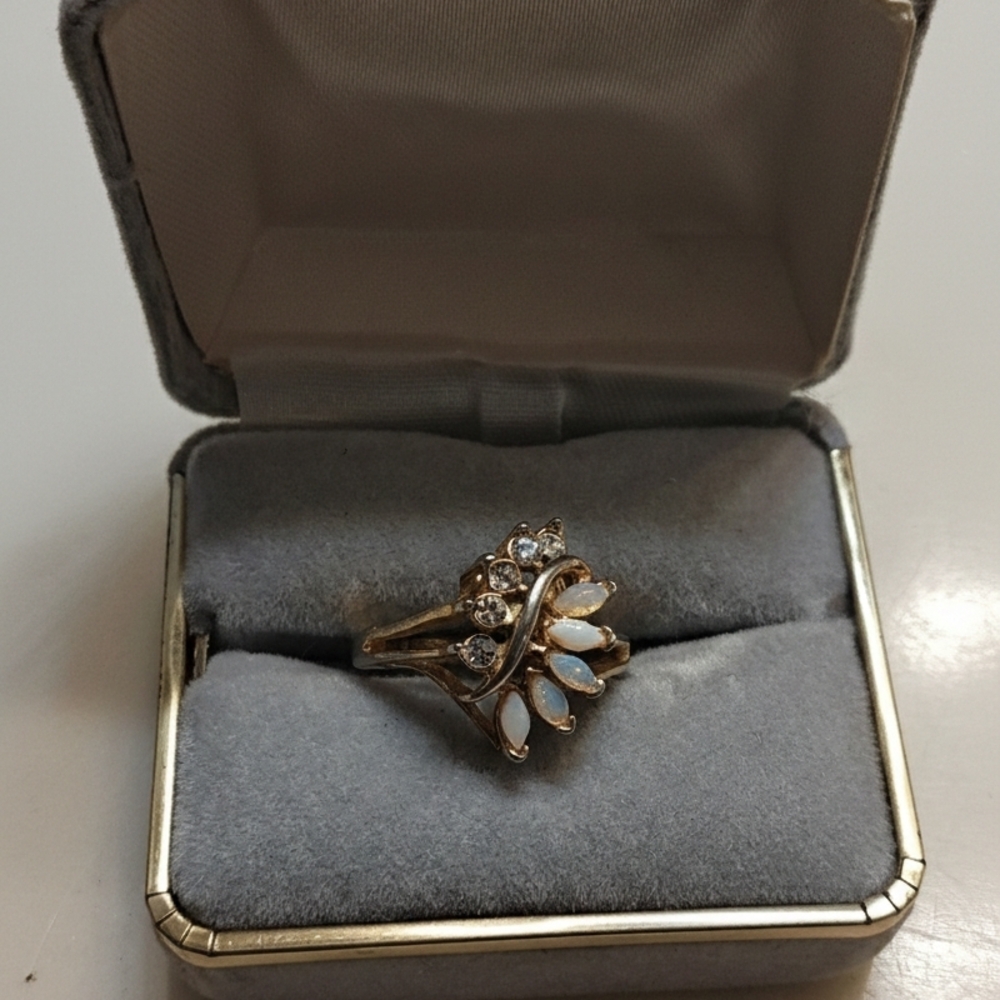 Gold and Silver Leaf Ring with Opal Accents